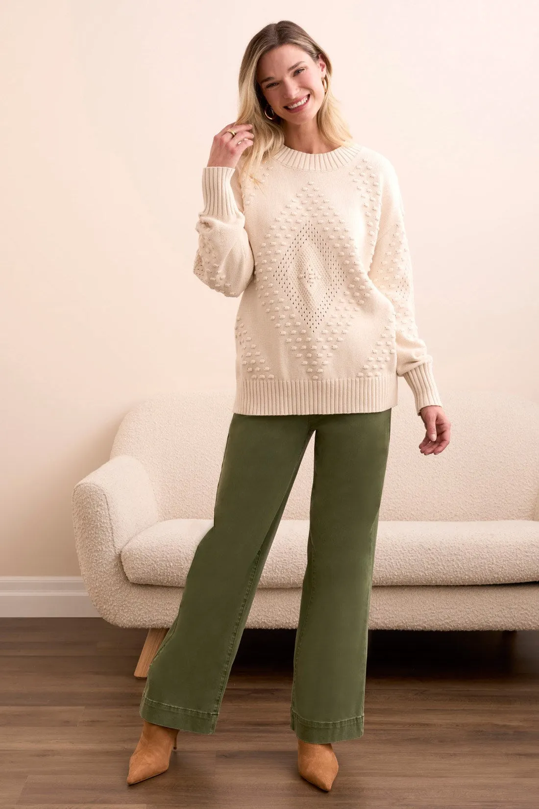 Textured Long Puff Sleeve Cotton Sweater-Moonstone sold by Tribal