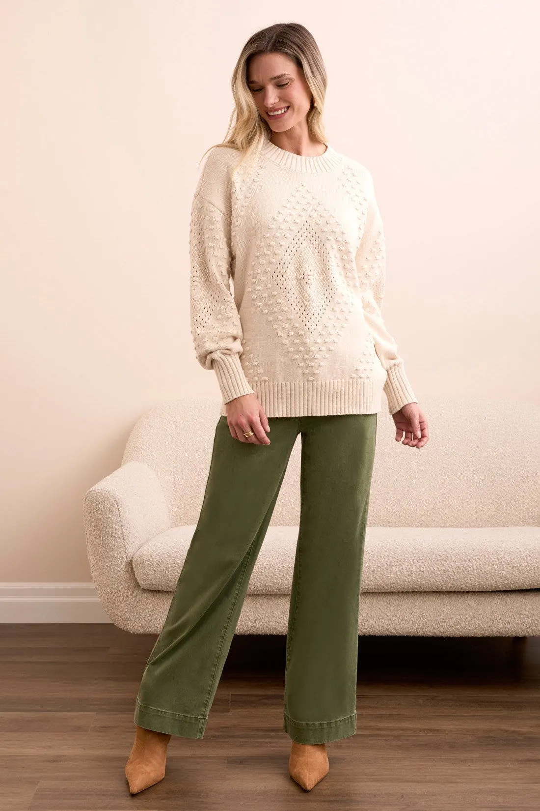 Textured Long Puff Sleeve Cotton Sweater-Moonstone sold by Tribal product image thumbnail 2