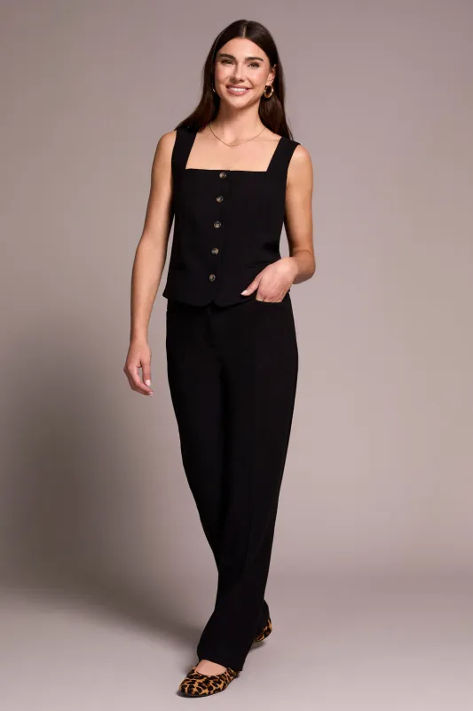 Petite Signature Luxury Twill Straight-Leg Trouser-Black sold by Tribal
