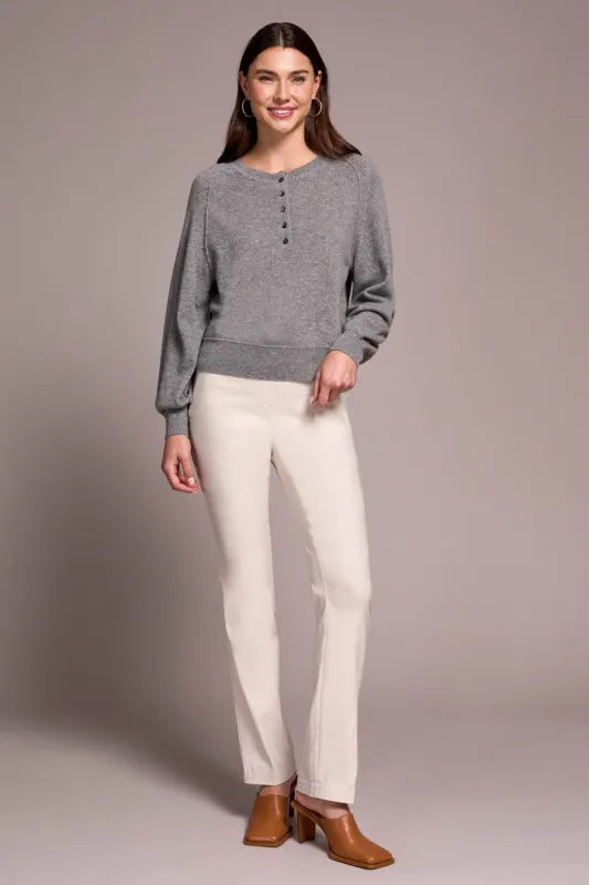 Signature Cashmere Raglan Puff Sleeve Henley Sweater-H charcoal sold by Tribal