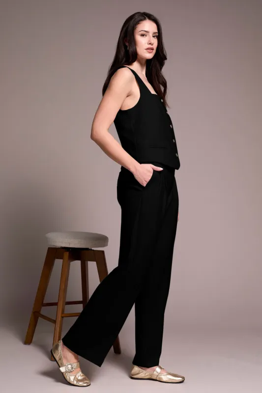 Signature Luxury Twill High Rise Pleated Trousers-Black sold by Tribal