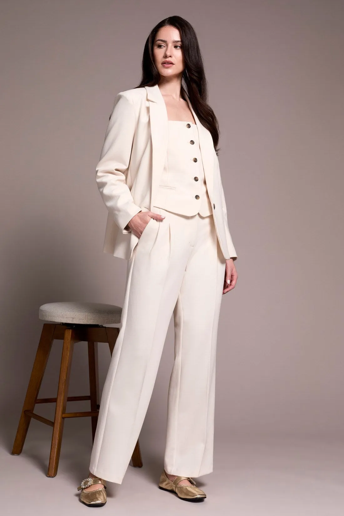 Signature Luxury Twill High Rise Pleated Trousers-Moonstone sold by Tribal product image thumbnail 3