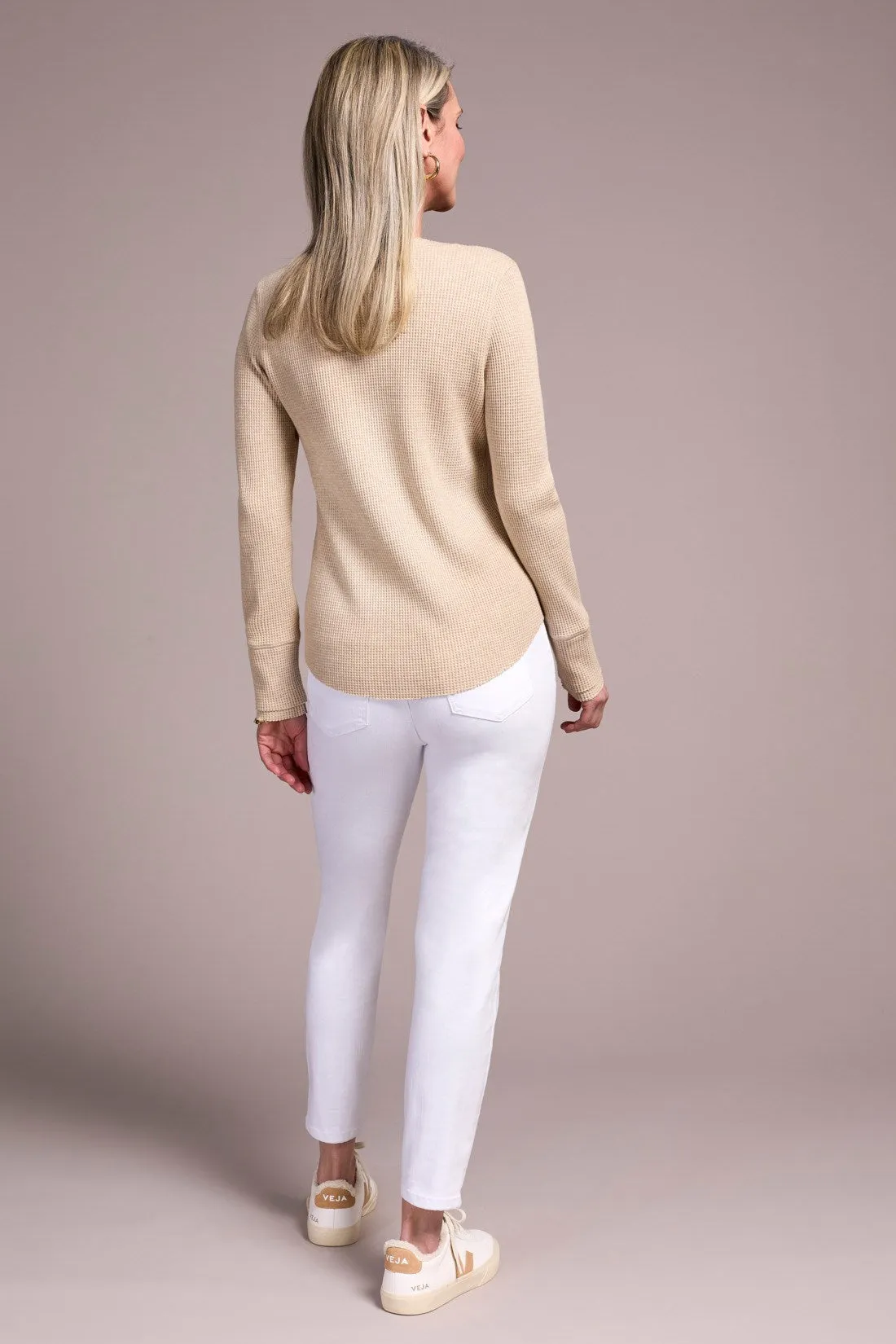 Brushed Waffle Knit Henley Long Sleeve Top-Oatmeal sold by Tribal product image thumbnail 4