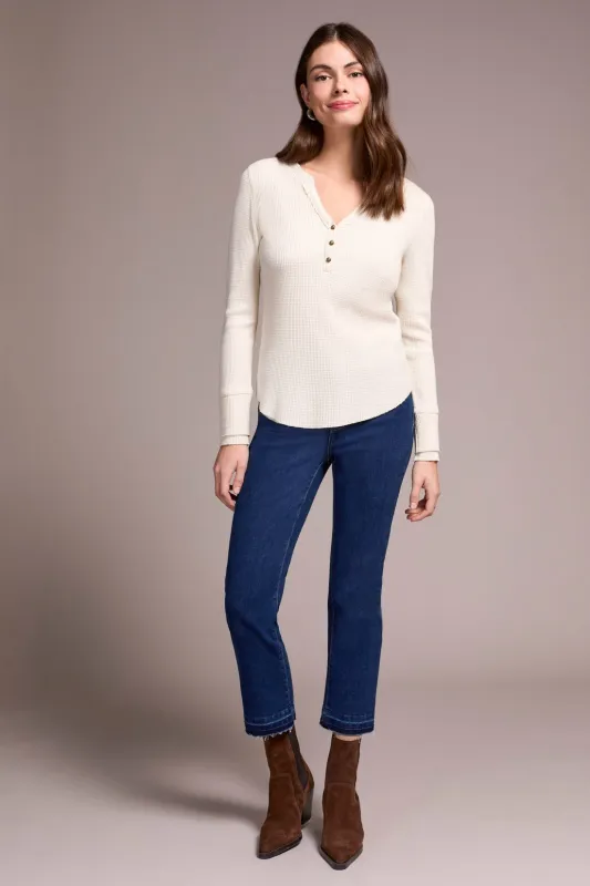 Brushed Waffle Knit Henley Long Sleeve Top-H eggshell sold by Tribal