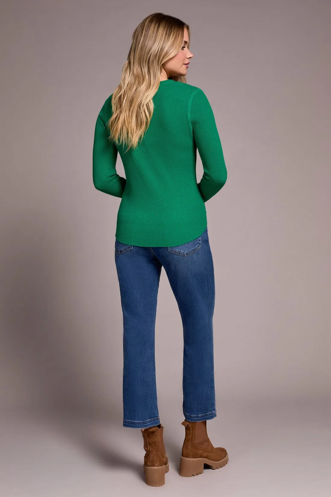Brushed Waffle Knit Henley Long Sleeve Top-Fieldgreen sold by Tribal product image thumbnail 4