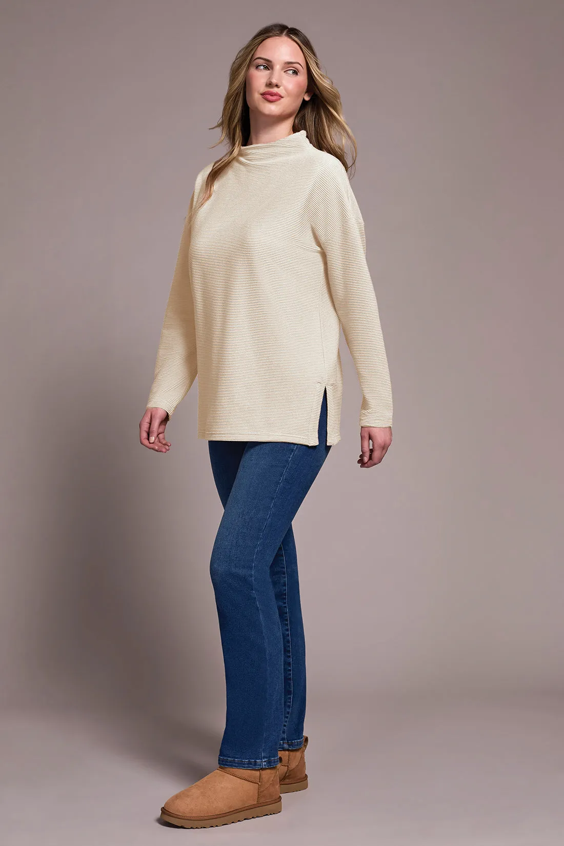 Ottoman Knit Drop Shoulder Cowl Neck Tunic-Eggshell sold by Tribal product image thumbnail 3