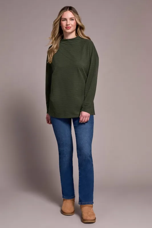 Ottoman Knit Drop Shoulder Cowl Neck Tunic-H spruce sold by Tribal