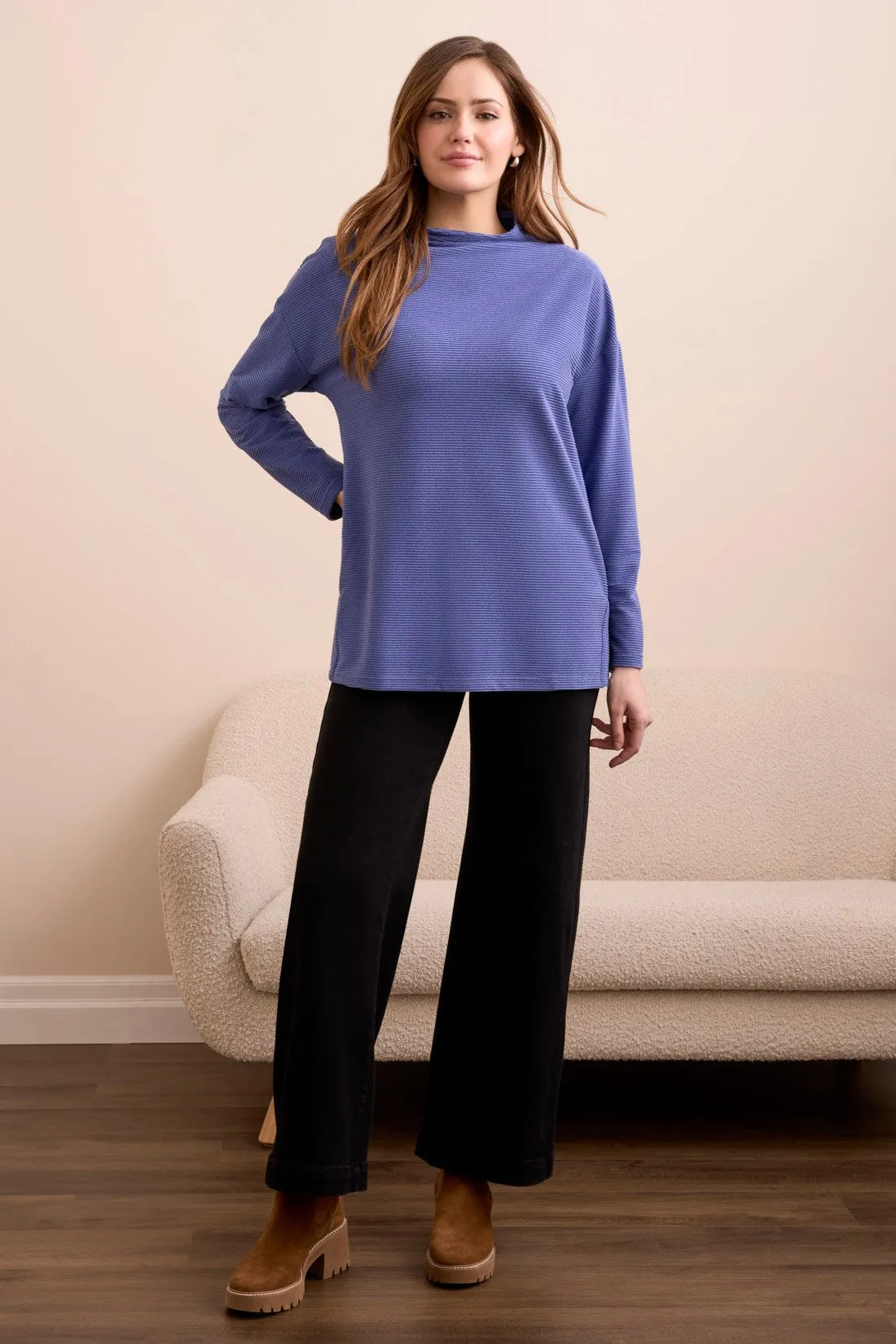Ottoman Knit Drop Shoulder Cowl Neck Tunic-H dk blueviolet sold by Tribal product image thumbnail 2