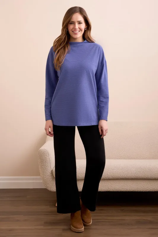 Ottoman Knit Drop Shoulder Cowl Neck Tunic-H dk blueviolet sold by Tribal