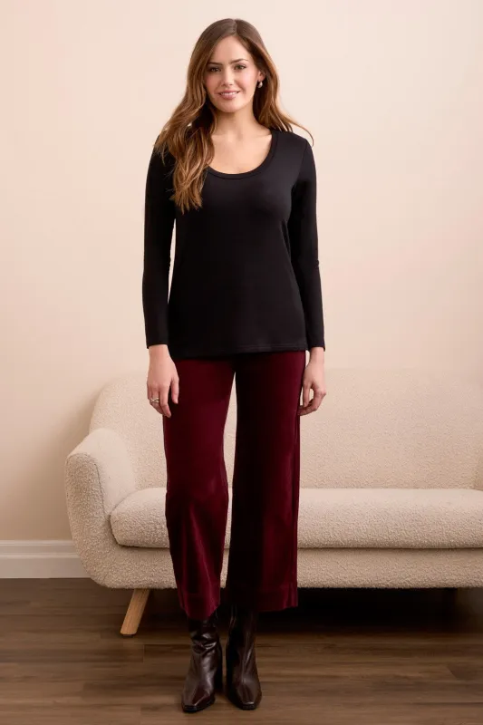 Soft French Terry Scoop Neck Long Sleeve Top-Black sold by Tribal