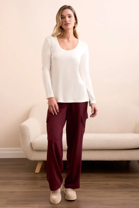 Soft French Terry Scoop Neck Long Sleeve Top-Eggshell sold by Tribal