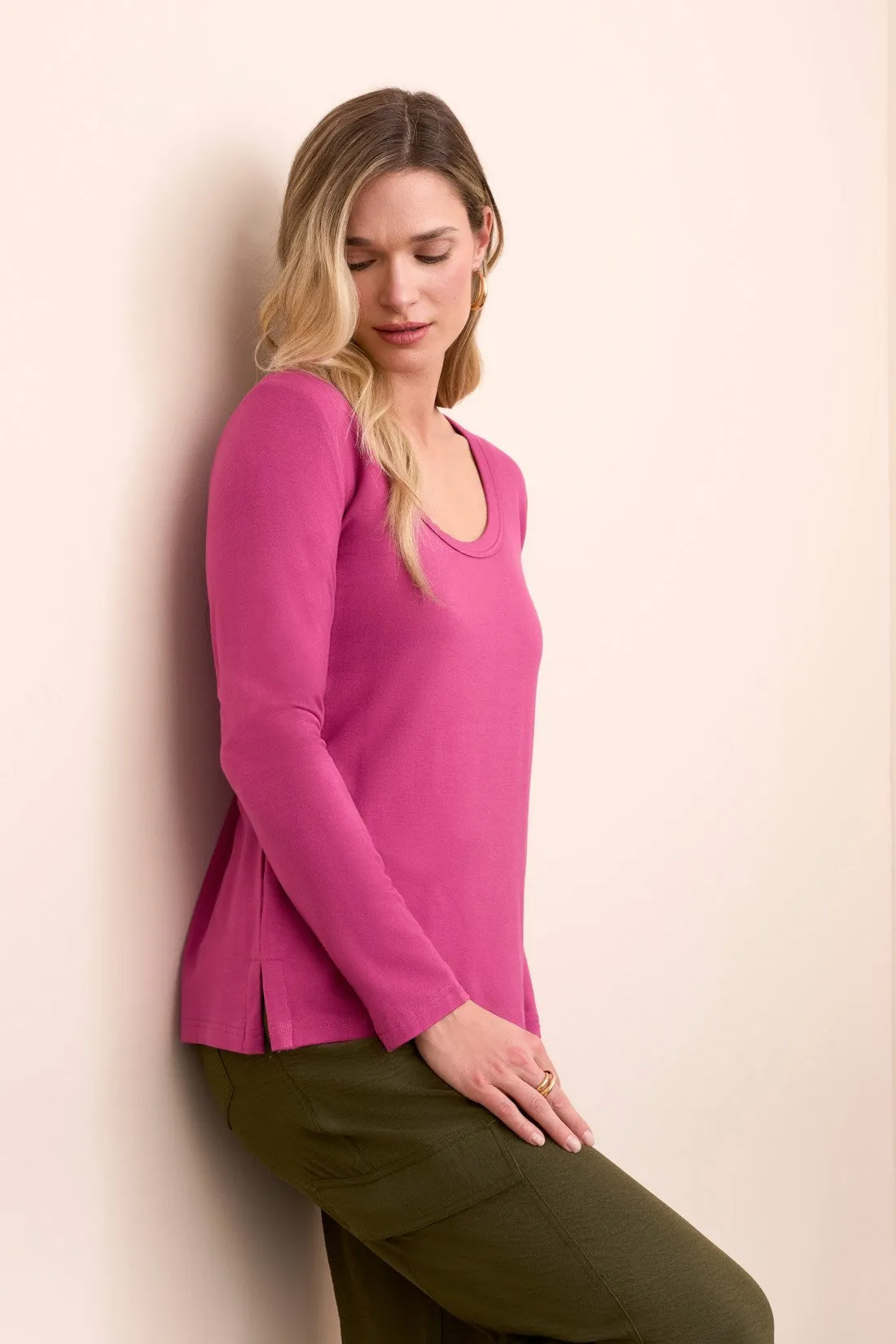 Soft French Terry Scoop Neck Long Sleeve Top-Roseberry sold by Tribal product image thumbnail 3
