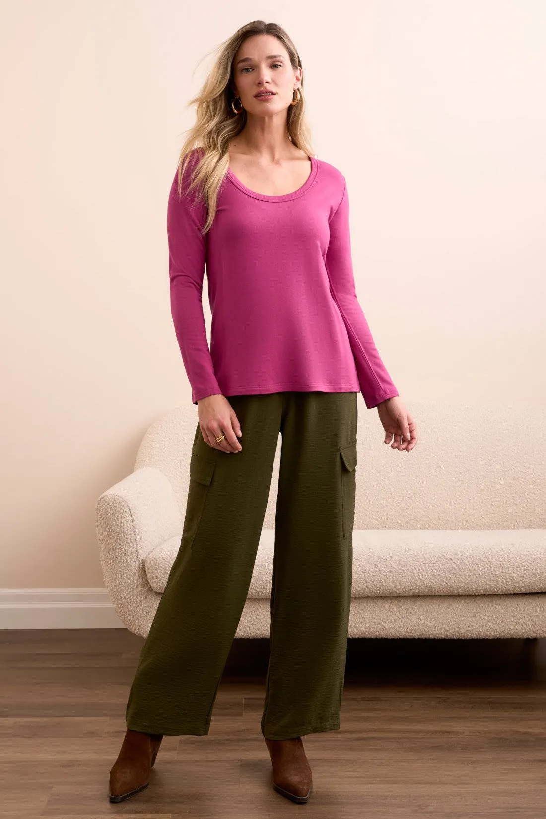 Soft French Terry Scoop Neck Long Sleeve Top-Roseberry sold by Tribal