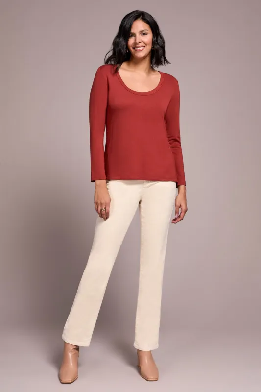 Soft French Terry Scoop Neck Long Sleeve Top-Dk toffee sold by Tribal