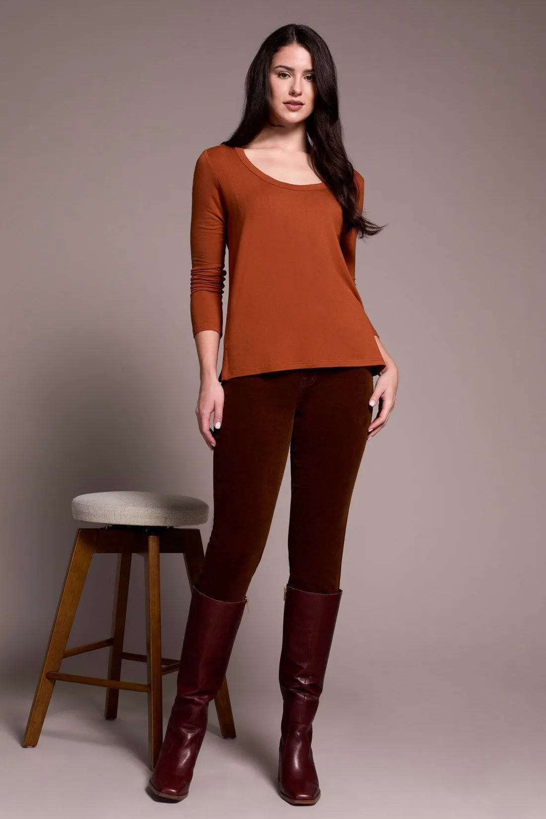 Soft French Terry Scoop Neck Long Sleeve Top-Gingerspice sold by Tribal