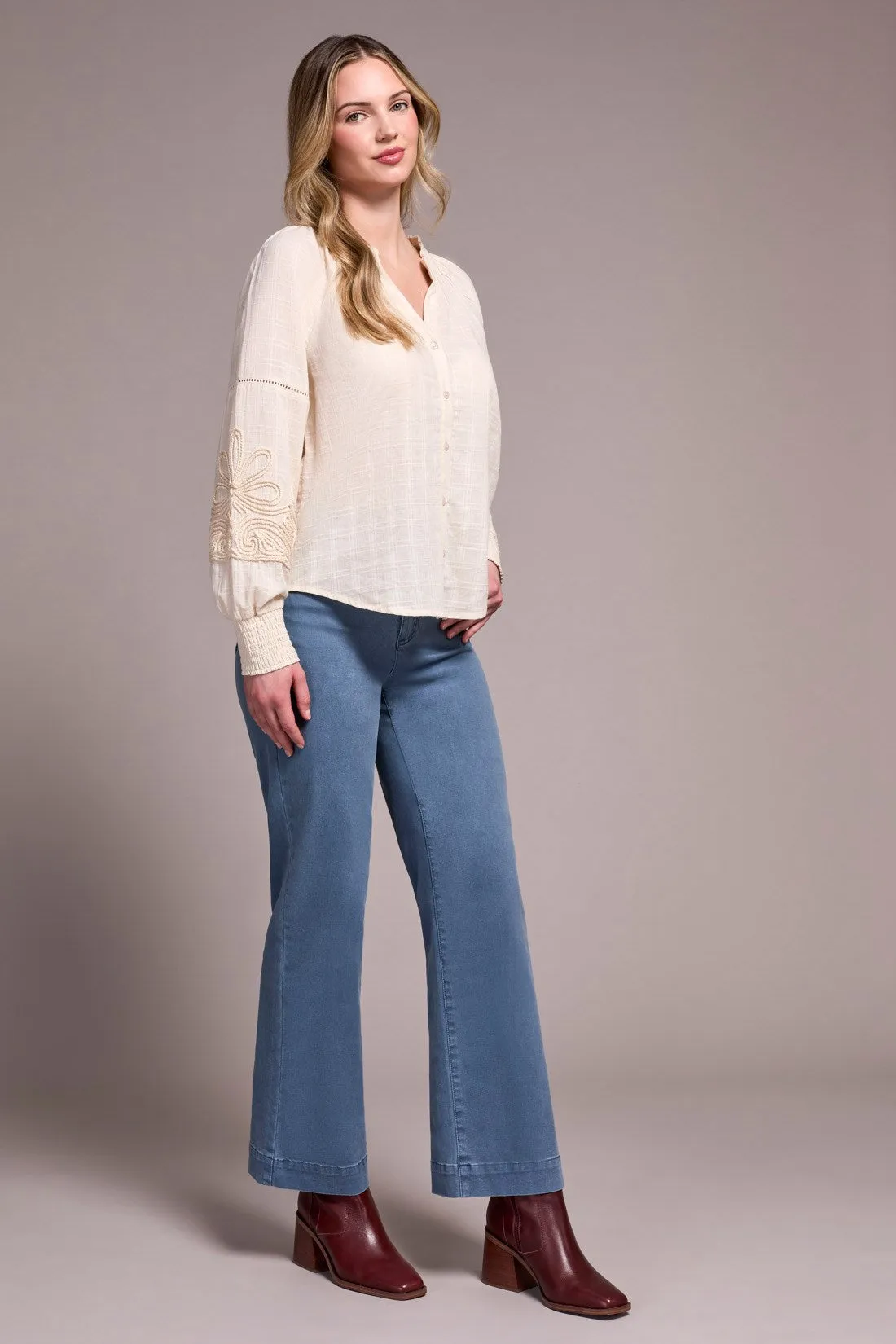 Jaquard Appliqué-Sleeve Notch Neck Blouse-Moonstone sold by Tribal product image thumbnail 2