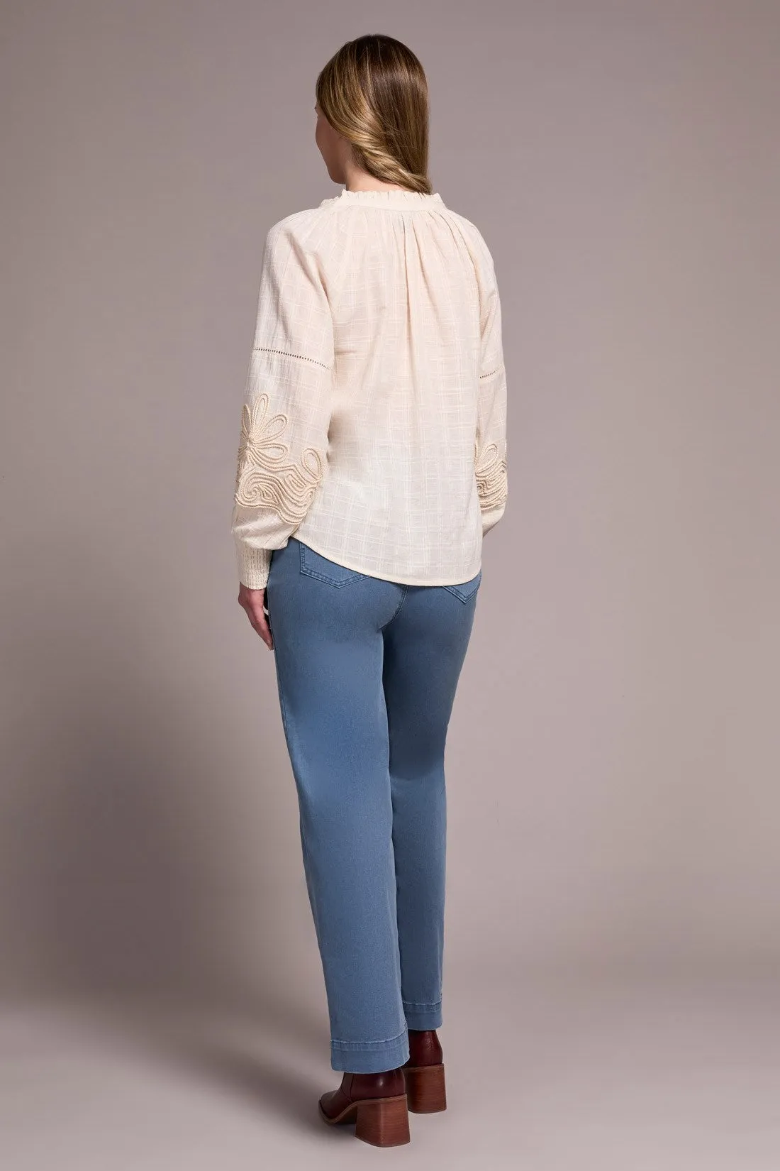 Jaquard Appliqué-Sleeve Notch Neck Blouse-Moonstone sold by Tribal product image thumbnail 4