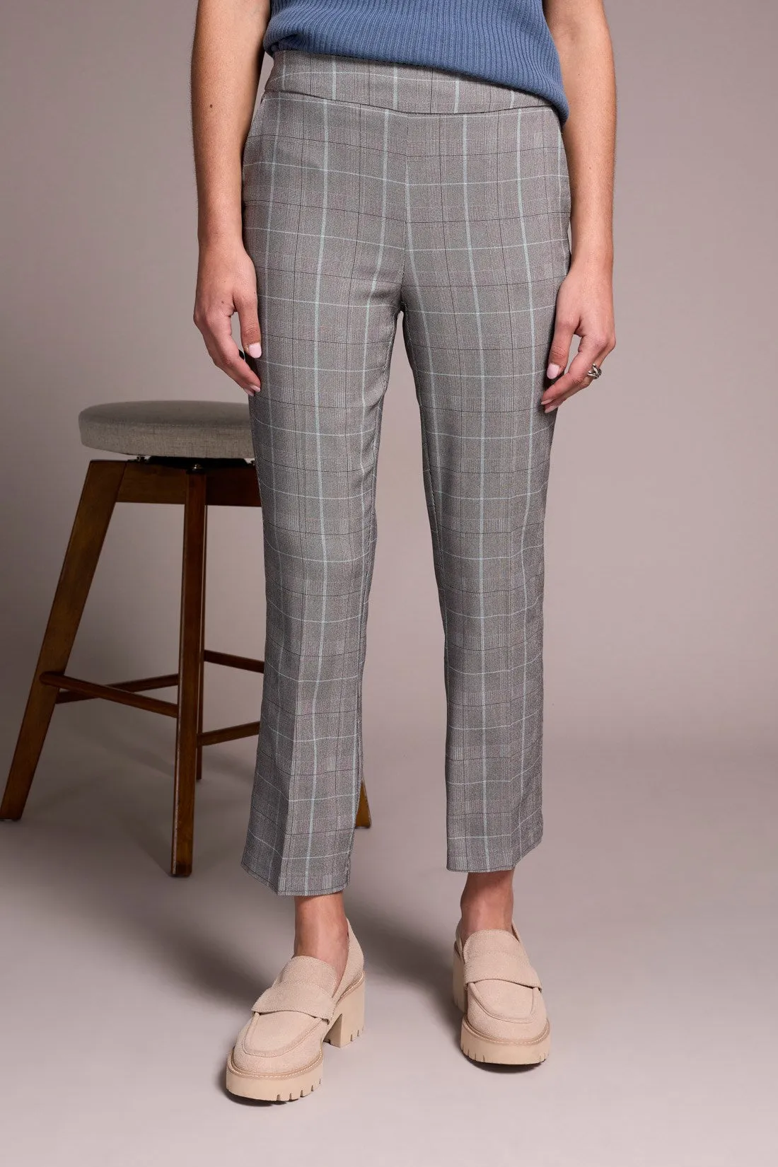 Plaid Bengaline Stretch Pull-On Kickflare Pants-Mistblue sold by Tribal product image thumbnail 4