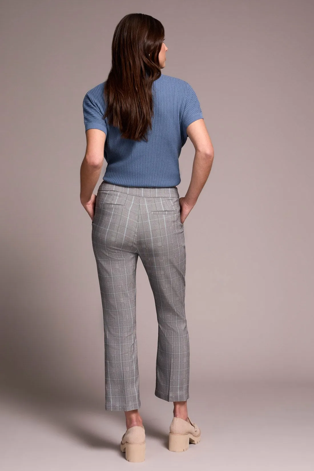 Plaid Bengaline Stretch Pull-On Kickflare Pants-Mistblue sold by Tribal product image thumbnail 2