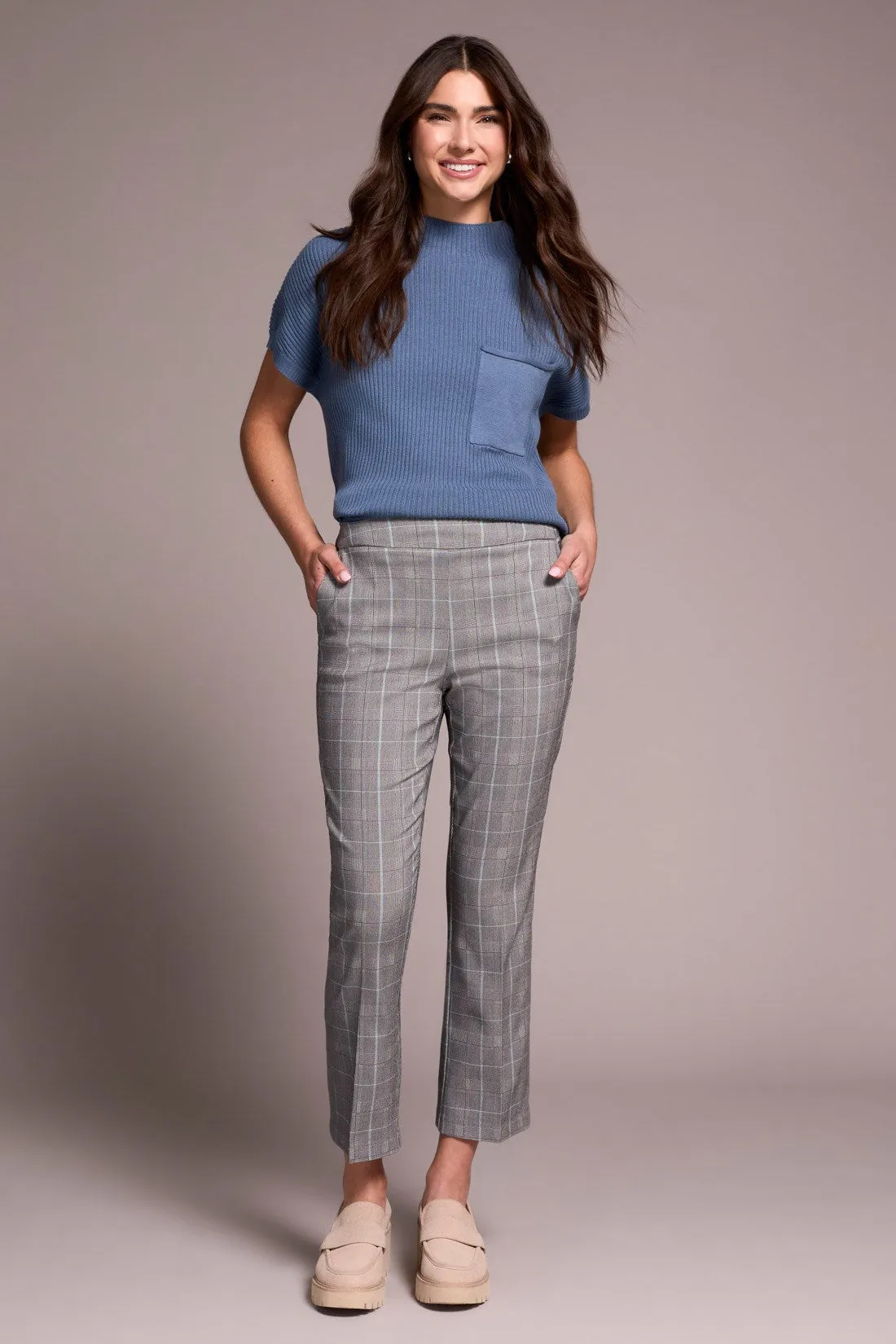 Plaid Bengaline Stretch Pull-On Kickflare Pants-Mistblue sold by Tribal product image thumbnail 3