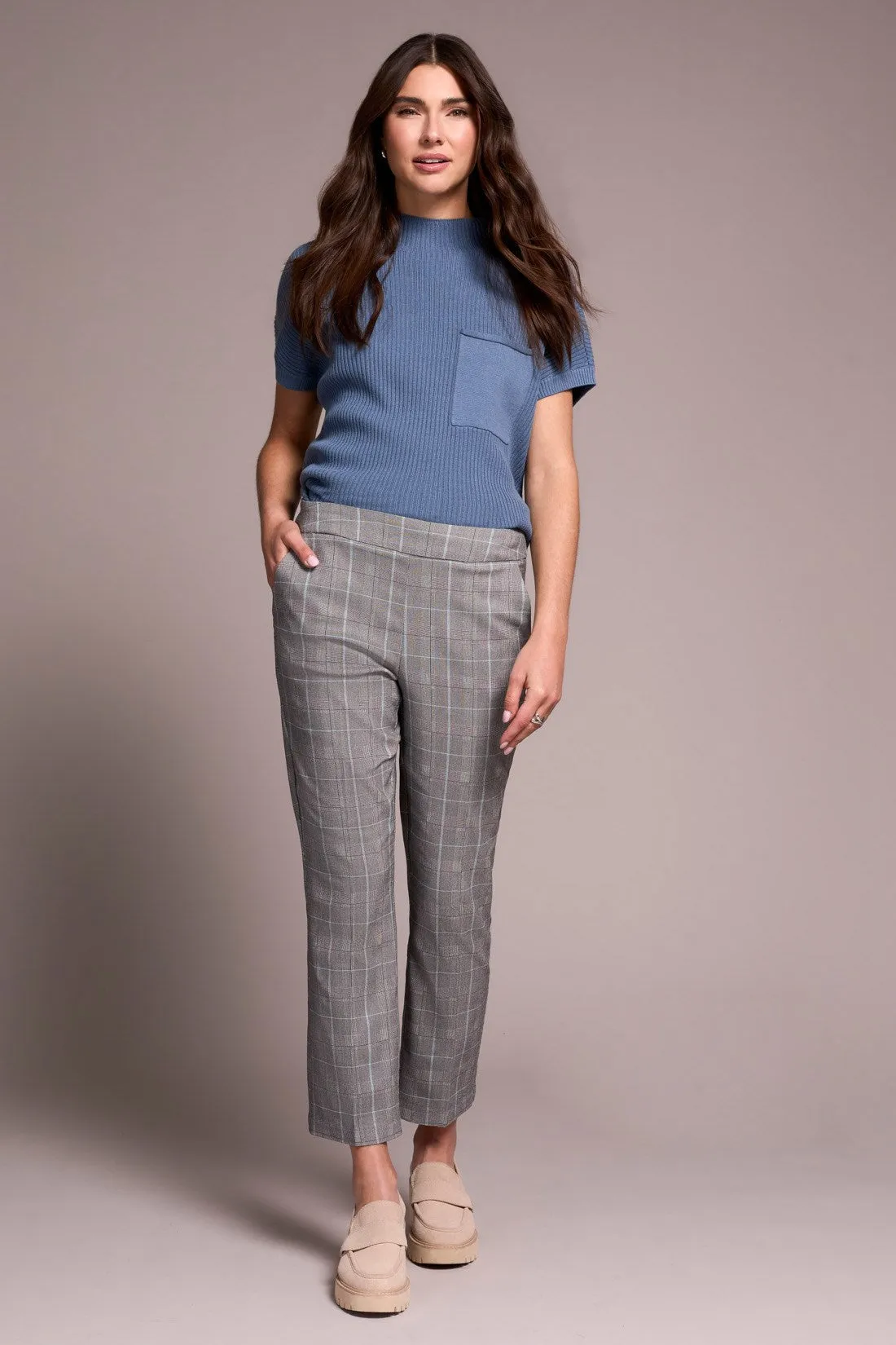 Plaid Bengaline Stretch Pull-On Kickflare Pants-Mistblue sold by Tribal