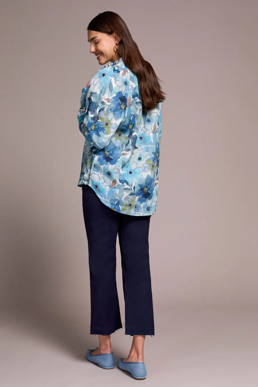 Printed Textured Cotton Smocked V-Neck Blouse-Slateblue sold by Tribal product image thumbnail 2