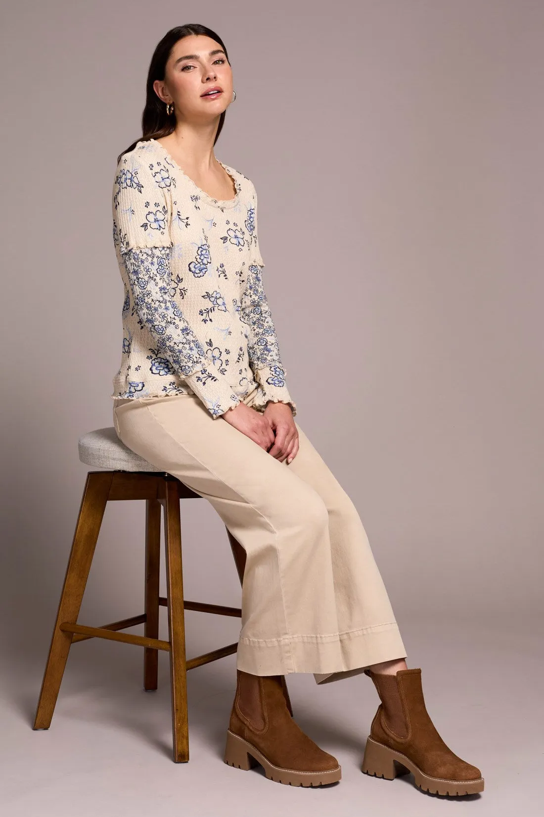 Printed Pointelle Scoop Neck Knit Top-Slateblue sold by Tribal product image thumbnail 3