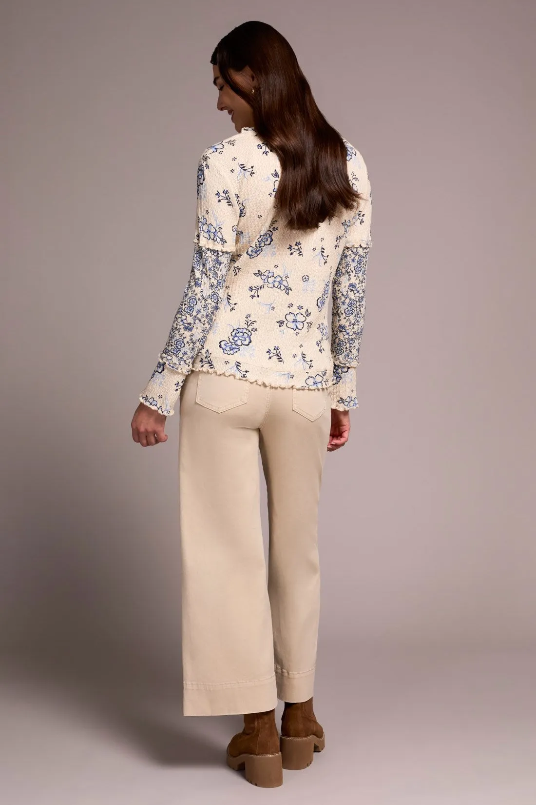 Printed Pointelle Scoop Neck Knit Top-Slateblue sold by Tribal product image thumbnail 4