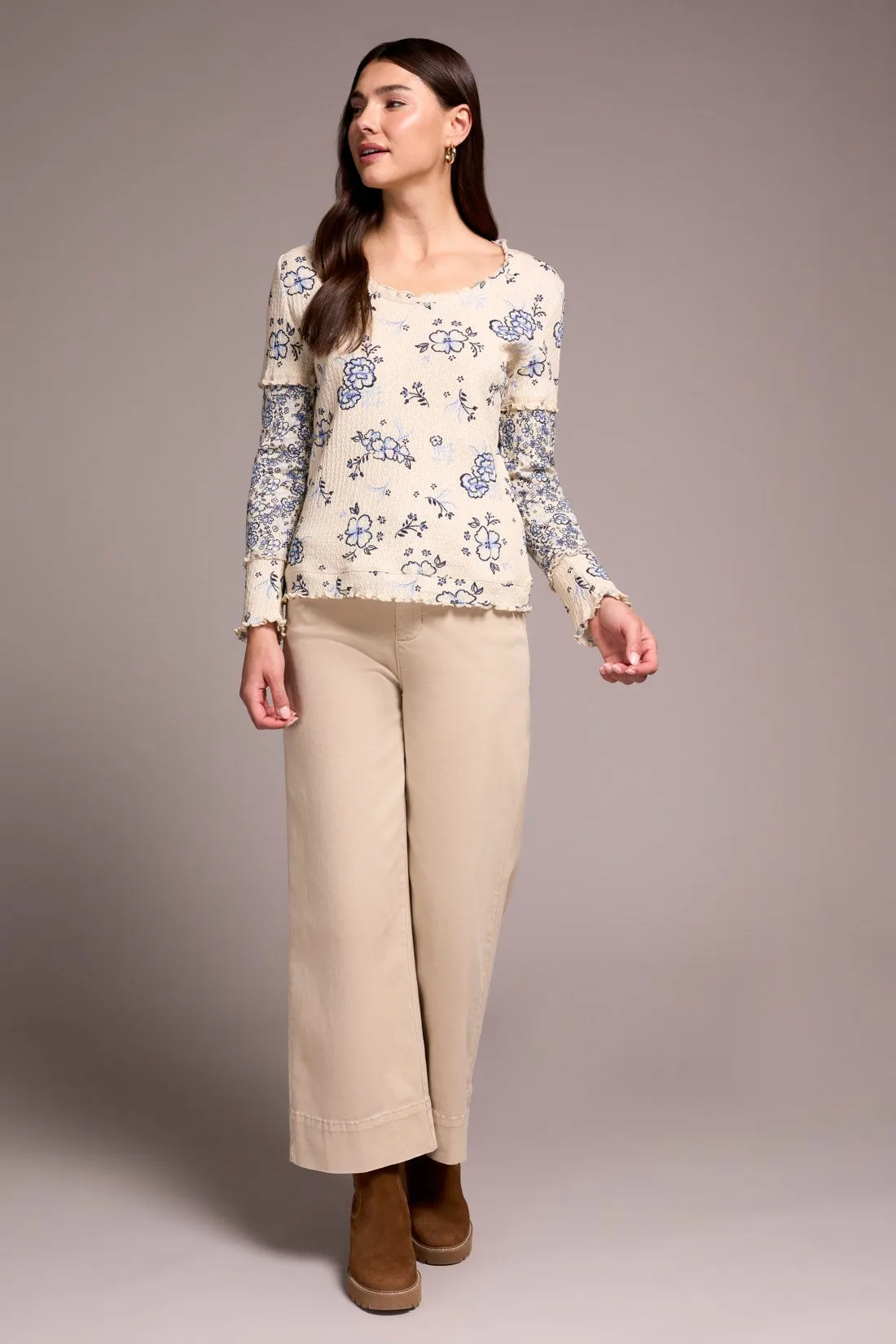 Printed Pointelle Scoop Neck Knit Top-Slateblue sold by Tribal product image thumbnail 2