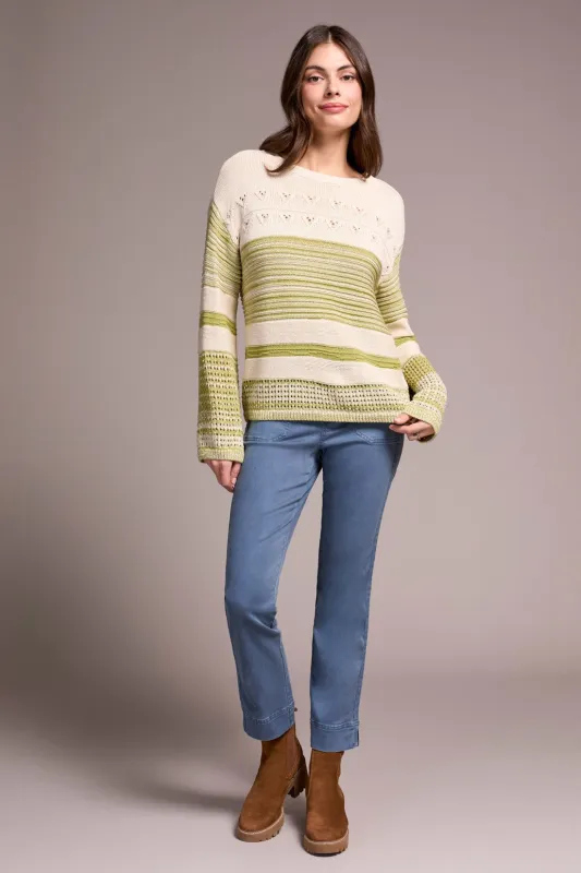 Color Block Bell Sleeve Boat Neck Sweater-Wasabi sold by Tribal