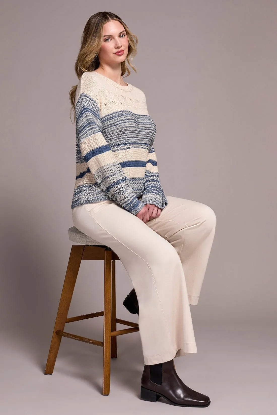 Color Block Bell Sleeve Boat Neck Sweater-Slateblue sold by Tribal product image thumbnail 3