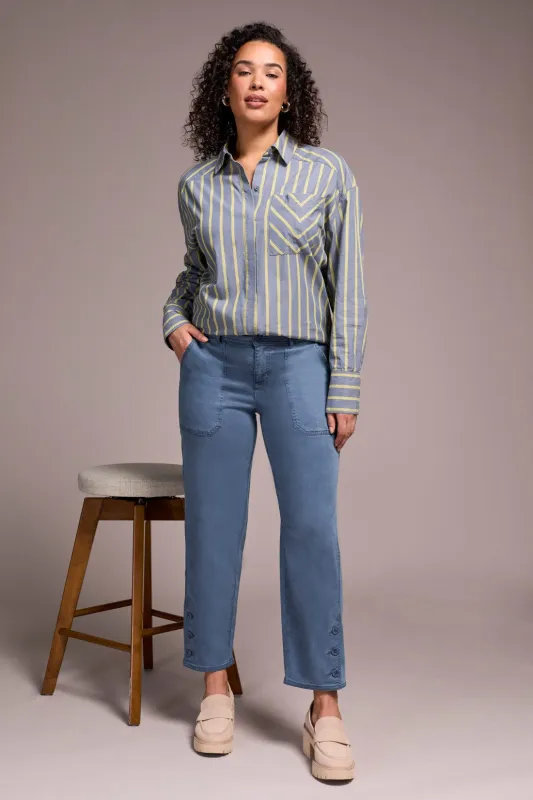 Stretch Twill Patch Pocket Ankle Pants-Slateblue sold by Tribal