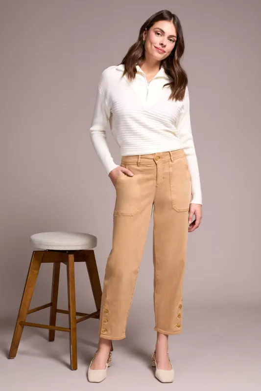 Stretch Twill Patch Pocket Ankle Pants-Icelatte sold by Tribal