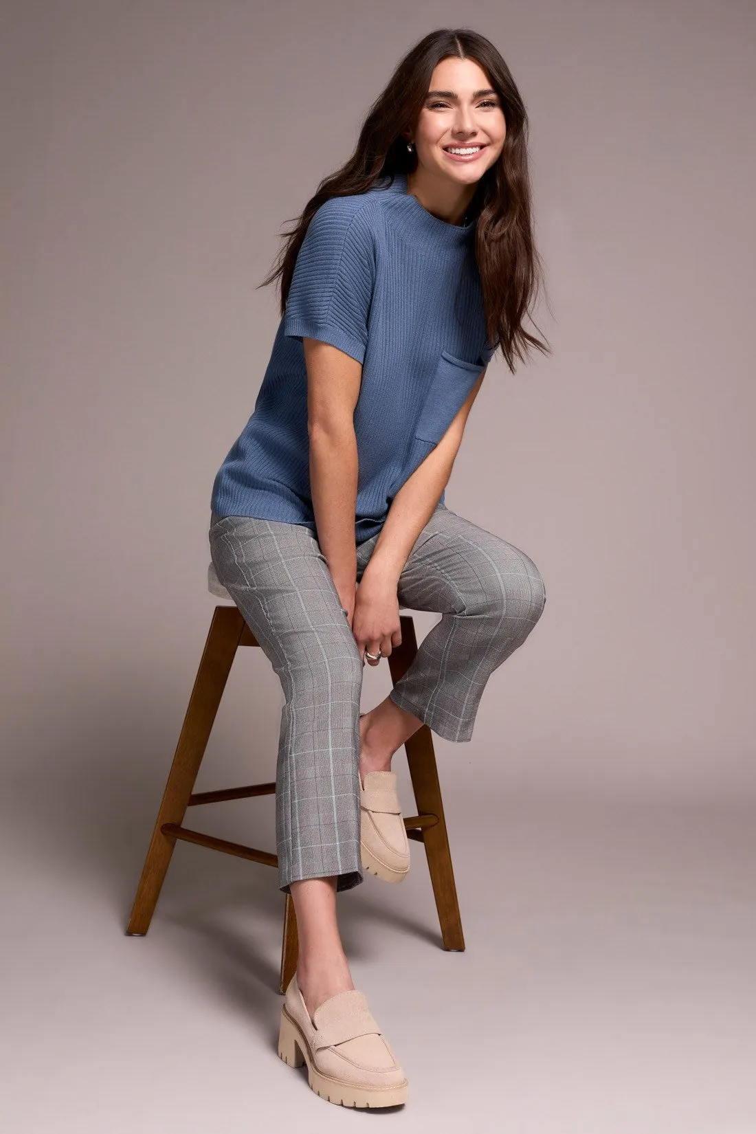 Cotton Mock Neck Cap Short Sleeve Top-Slateblue sold by Tribal product image thumbnail 3