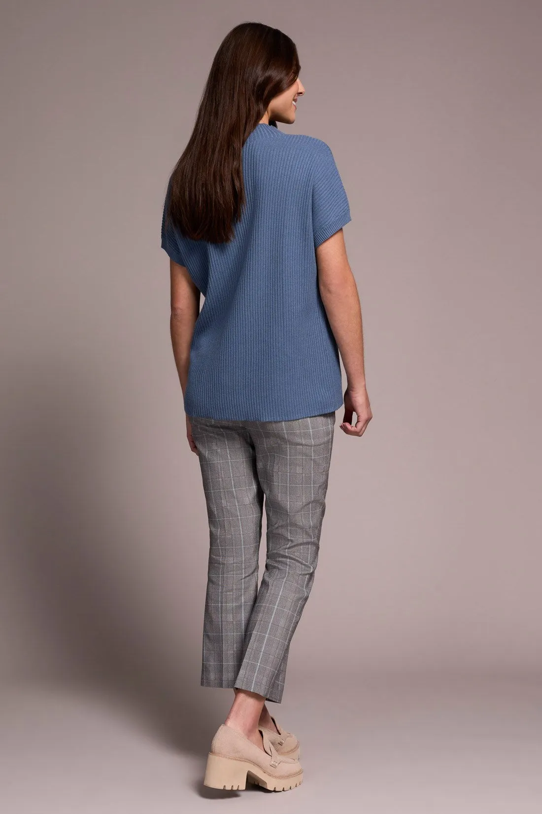 Cotton Mock Neck Cap Short Sleeve Top-Slateblue sold by Tribal product image thumbnail 4