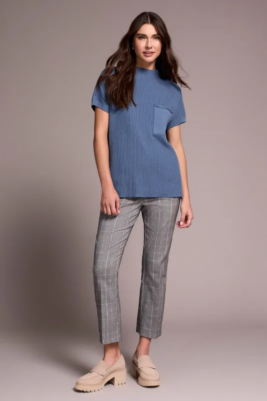 Cotton Mock Neck Cap Short Sleeve Top-Slateblue sold by Tribal