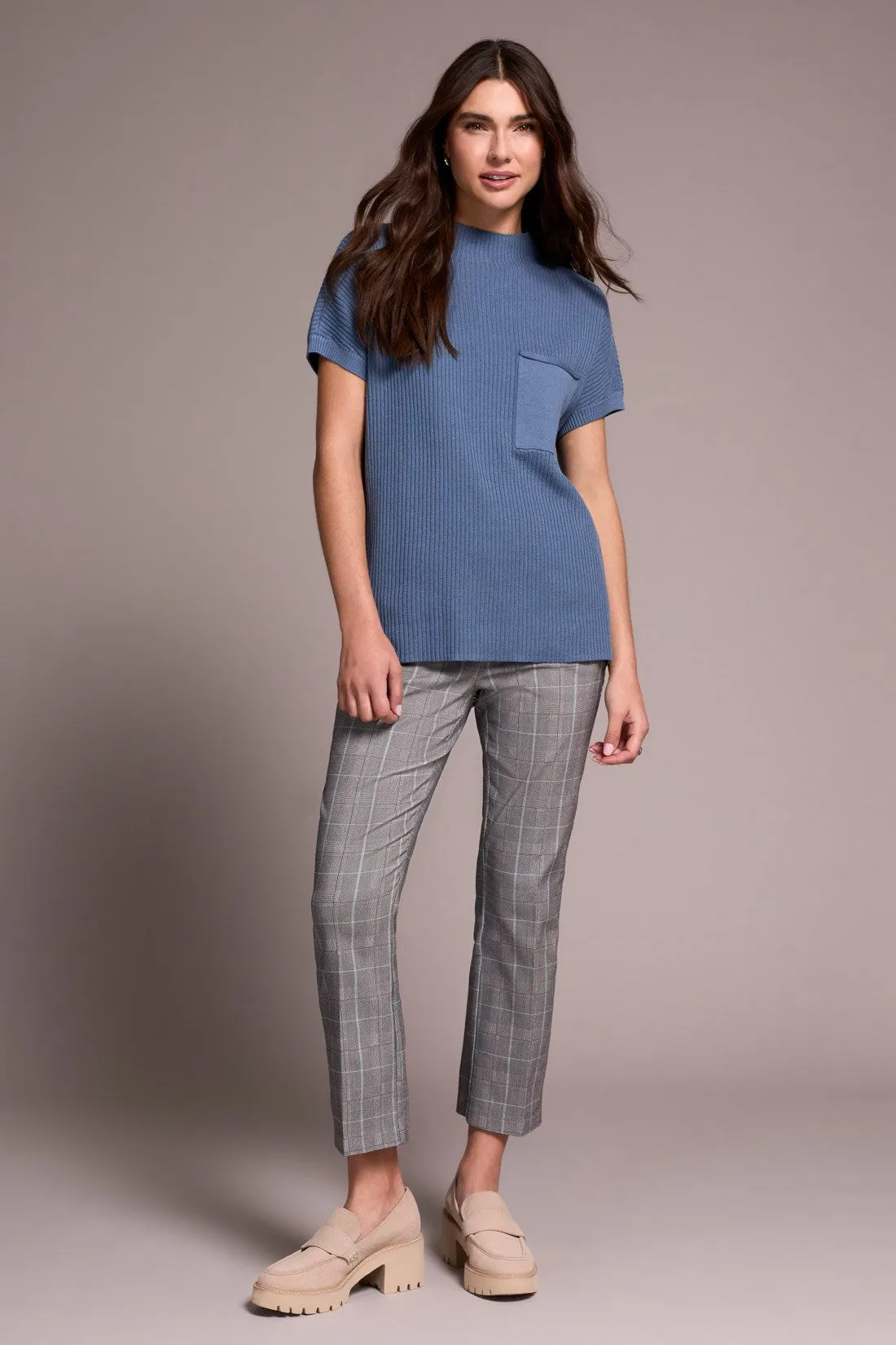 Cotton Mock Neck Cap Short Sleeve Top-Slateblue sold by Tribal