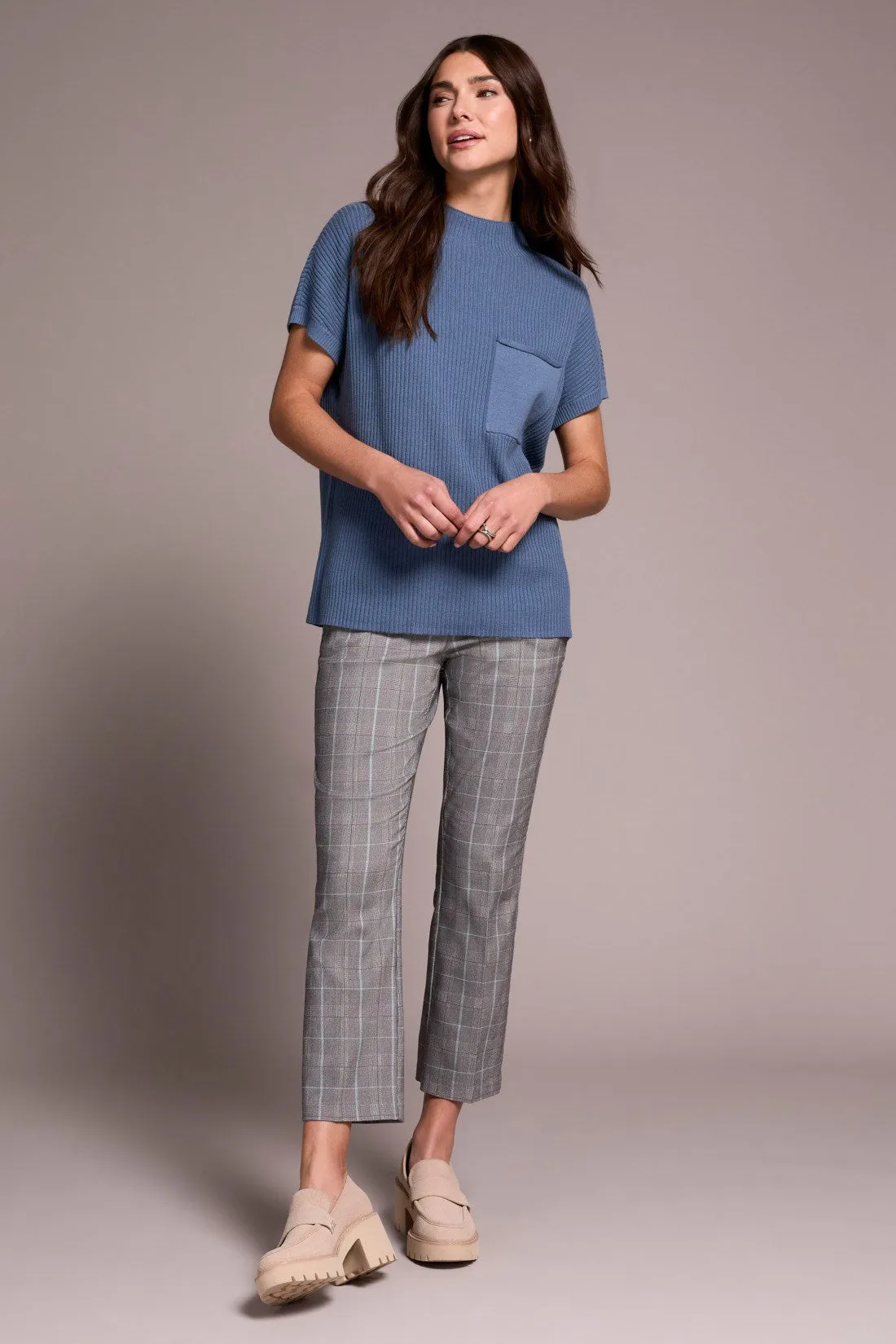 Cotton Mock Neck Cap Short Sleeve Top-Slateblue sold by Tribal product image thumbnail 2