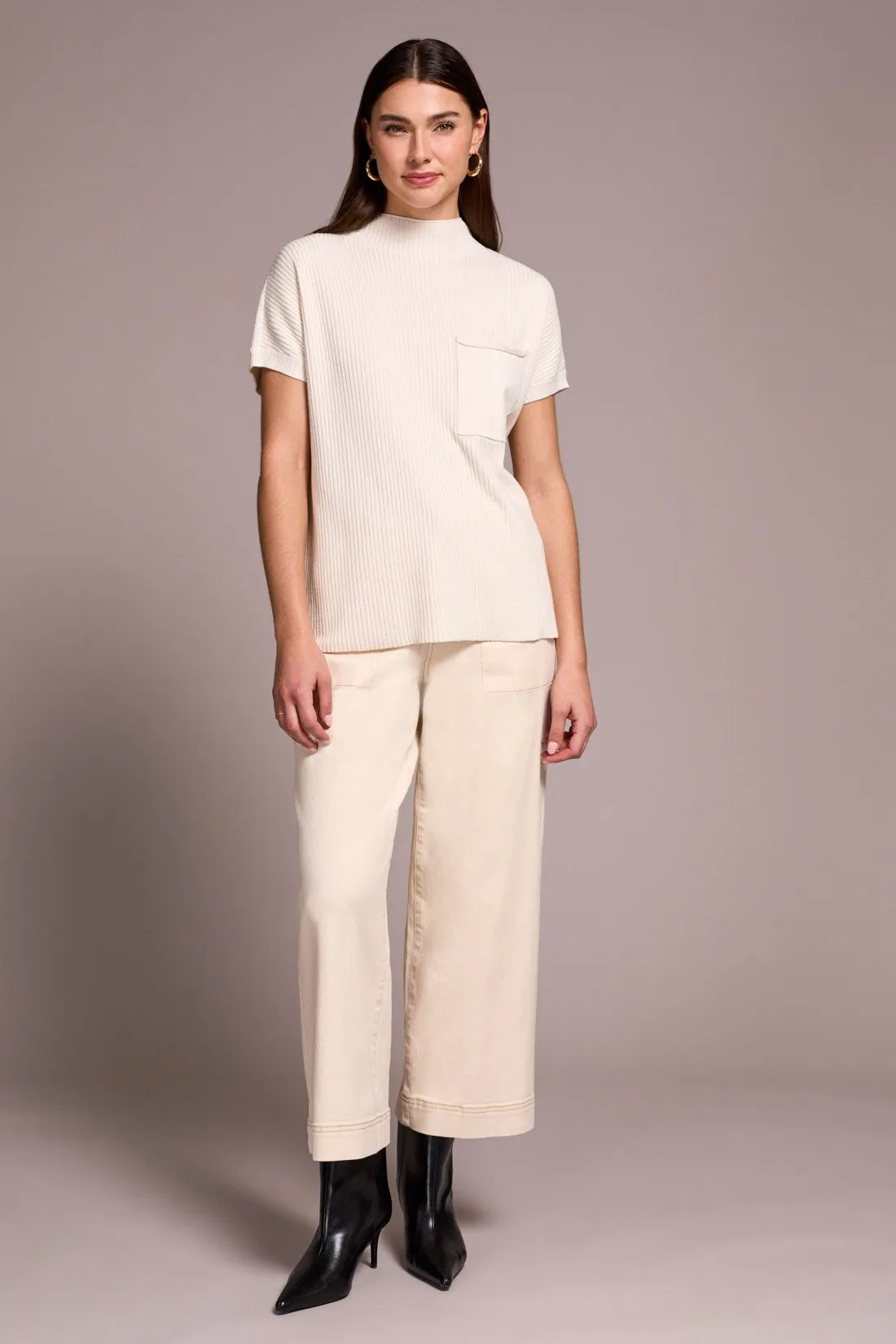 Cotton Mock Neck Cap Short Sleeve Top-Moonstone sold by Tribal