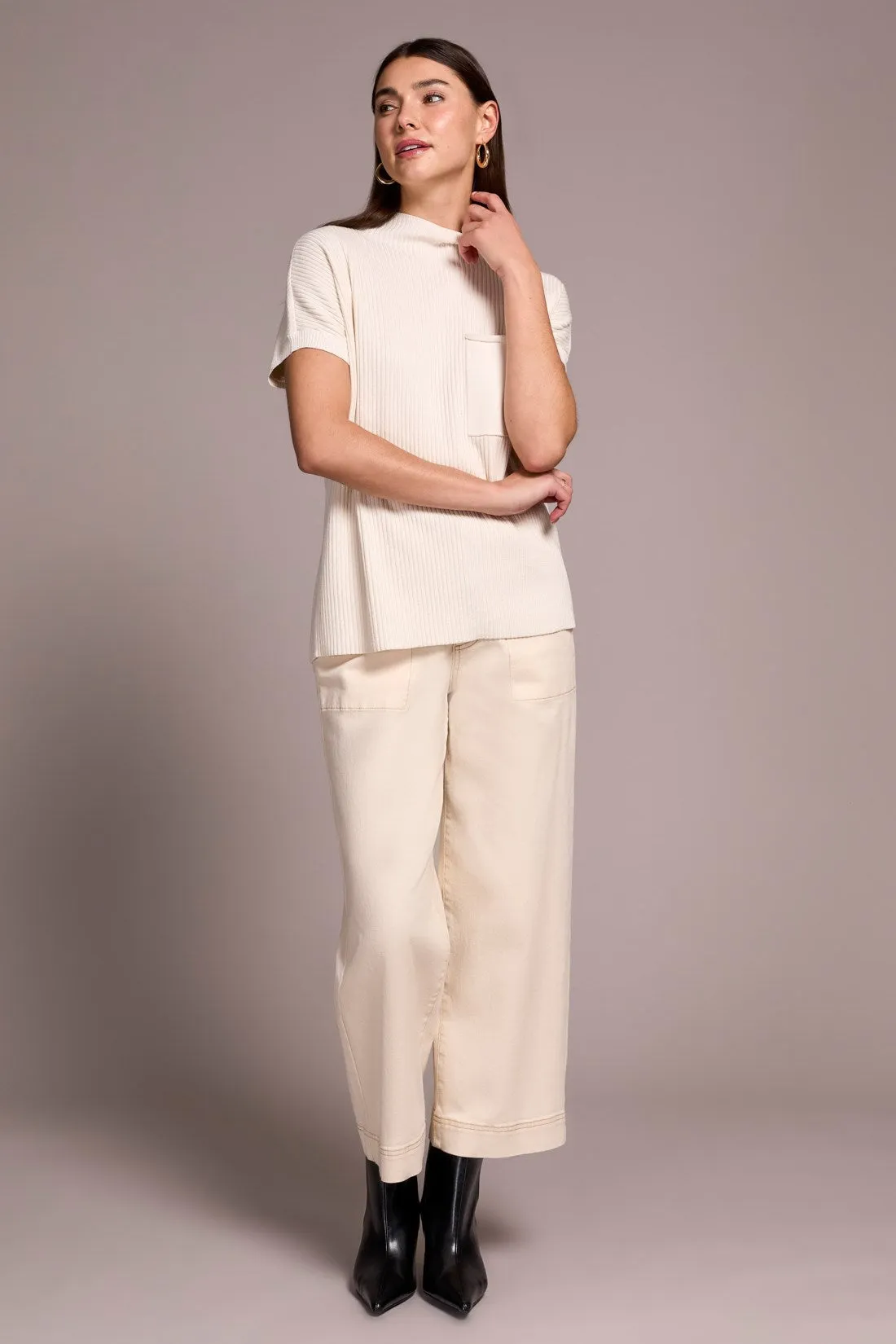 Cotton Mock Neck Cap Short Sleeve Top-Moonstone sold by Tribal product image thumbnail 2