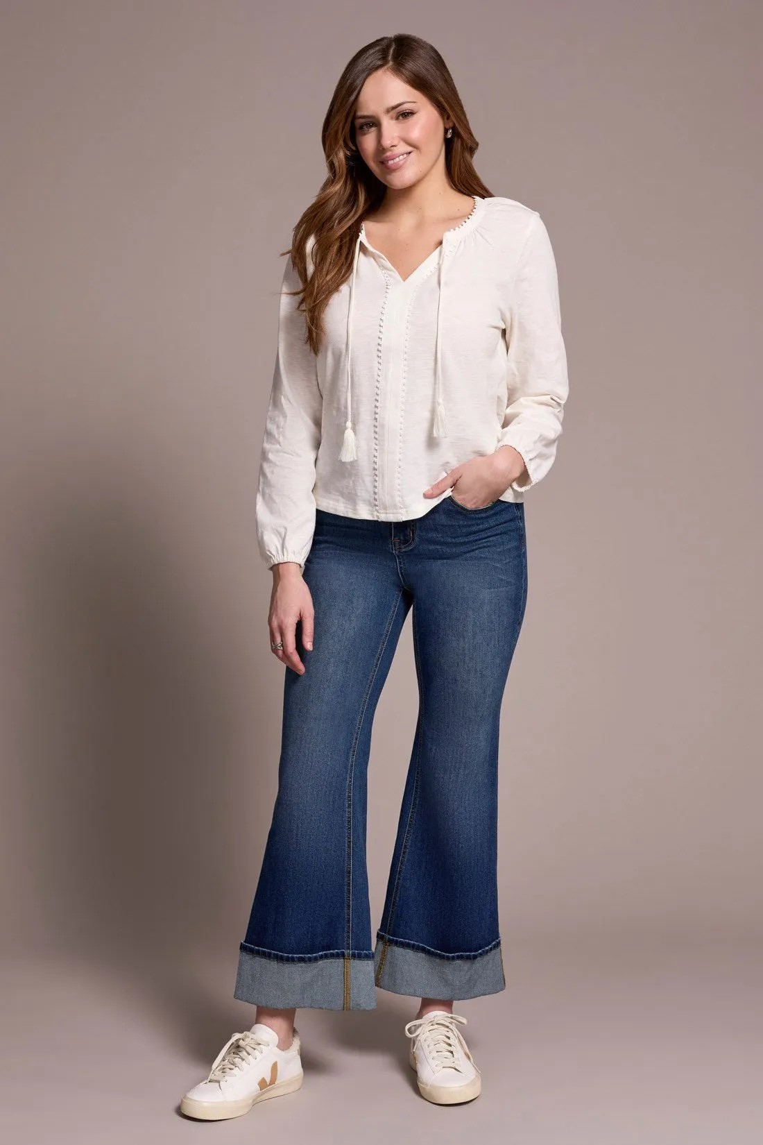 Tassel-Accent Split Neck Top-Cream sold by Tribal product image thumbnail 3