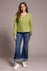 Tassel-Accent Split Neck Top-Wasabi sold by Tribal