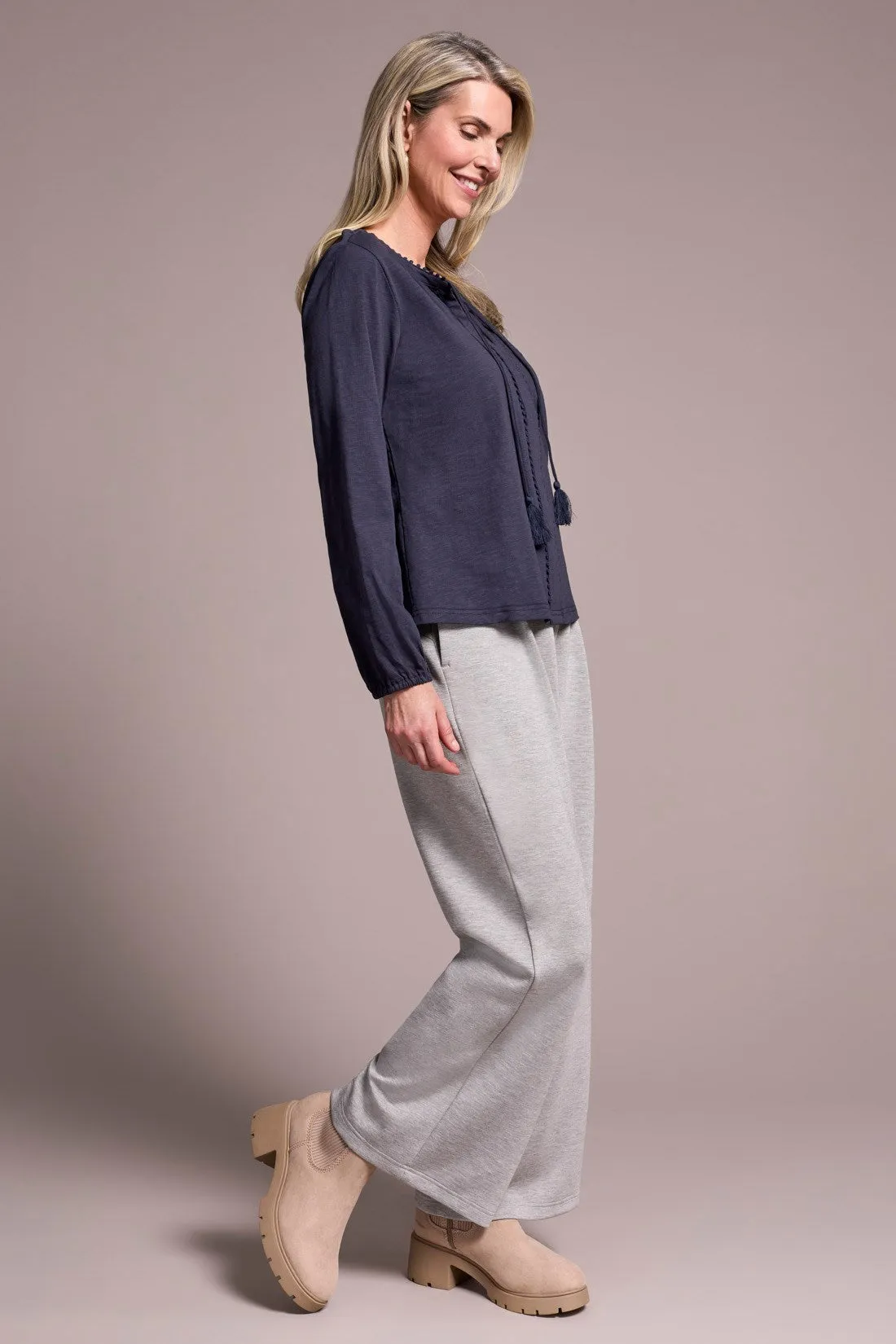 Tassel-Accent Split Neck Top-Sapphire sold by Tribal product image thumbnail 2