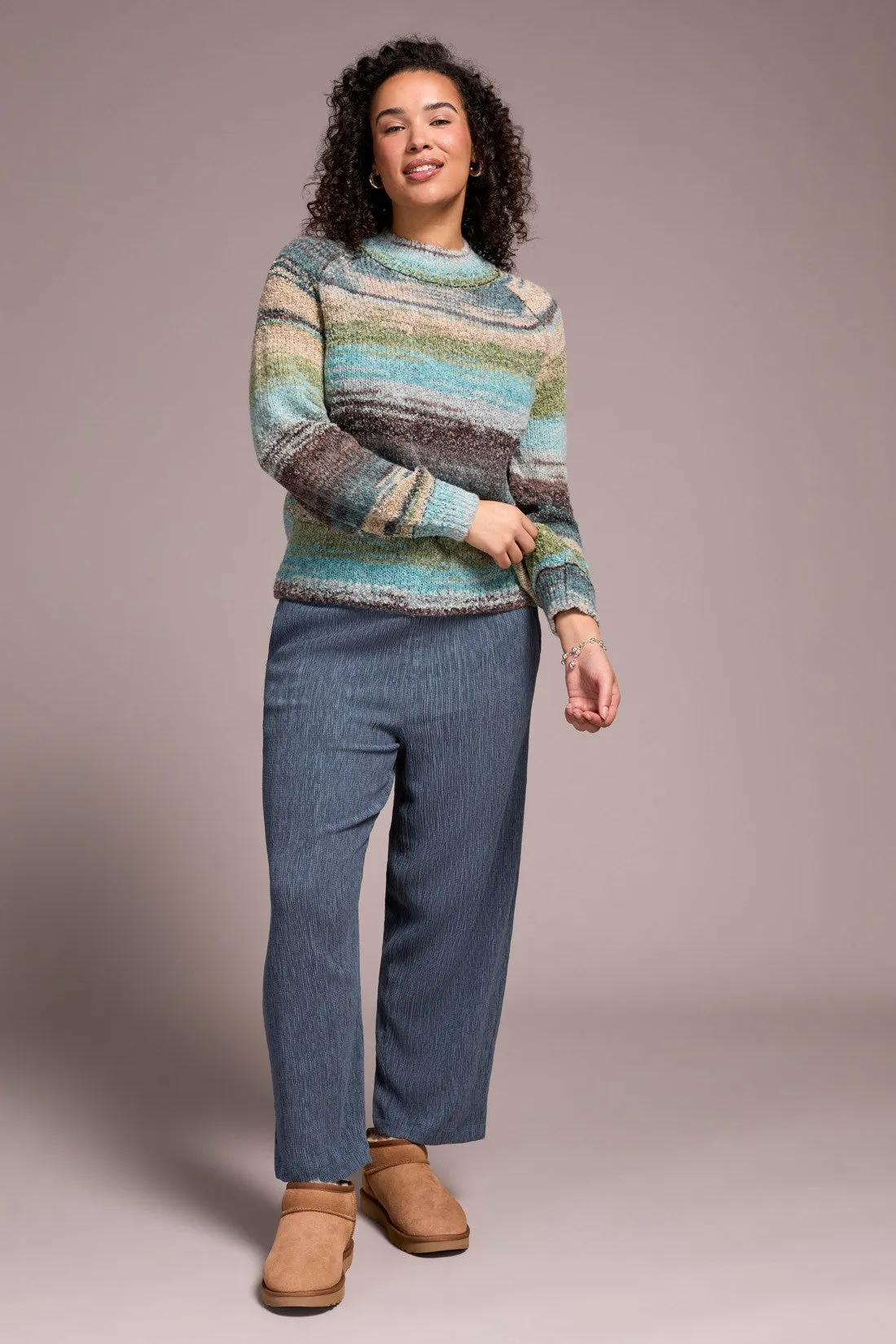 Boucle Yarn Mock Neck Puff Sleeve Sweater-Aquahaze sold by Tribal product image thumbnail 2