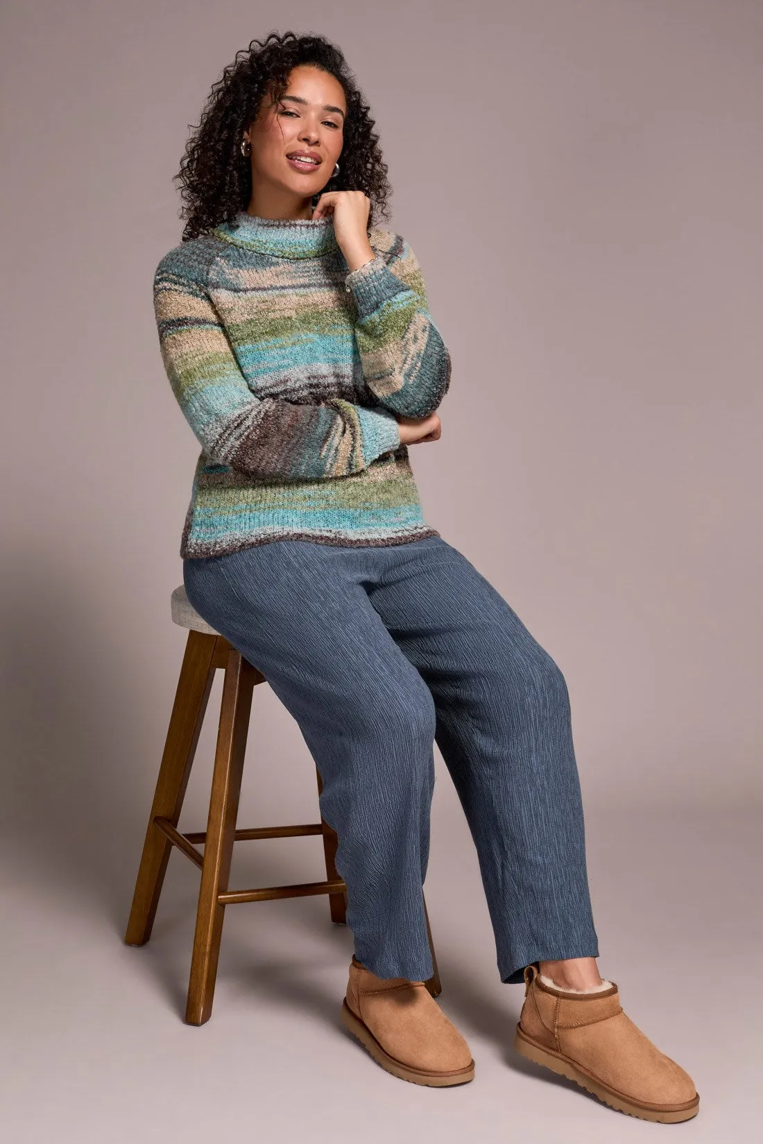 Boucle Yarn Mock Neck Puff Sleeve Sweater-Aquahaze sold by Tribal product image thumbnail 3