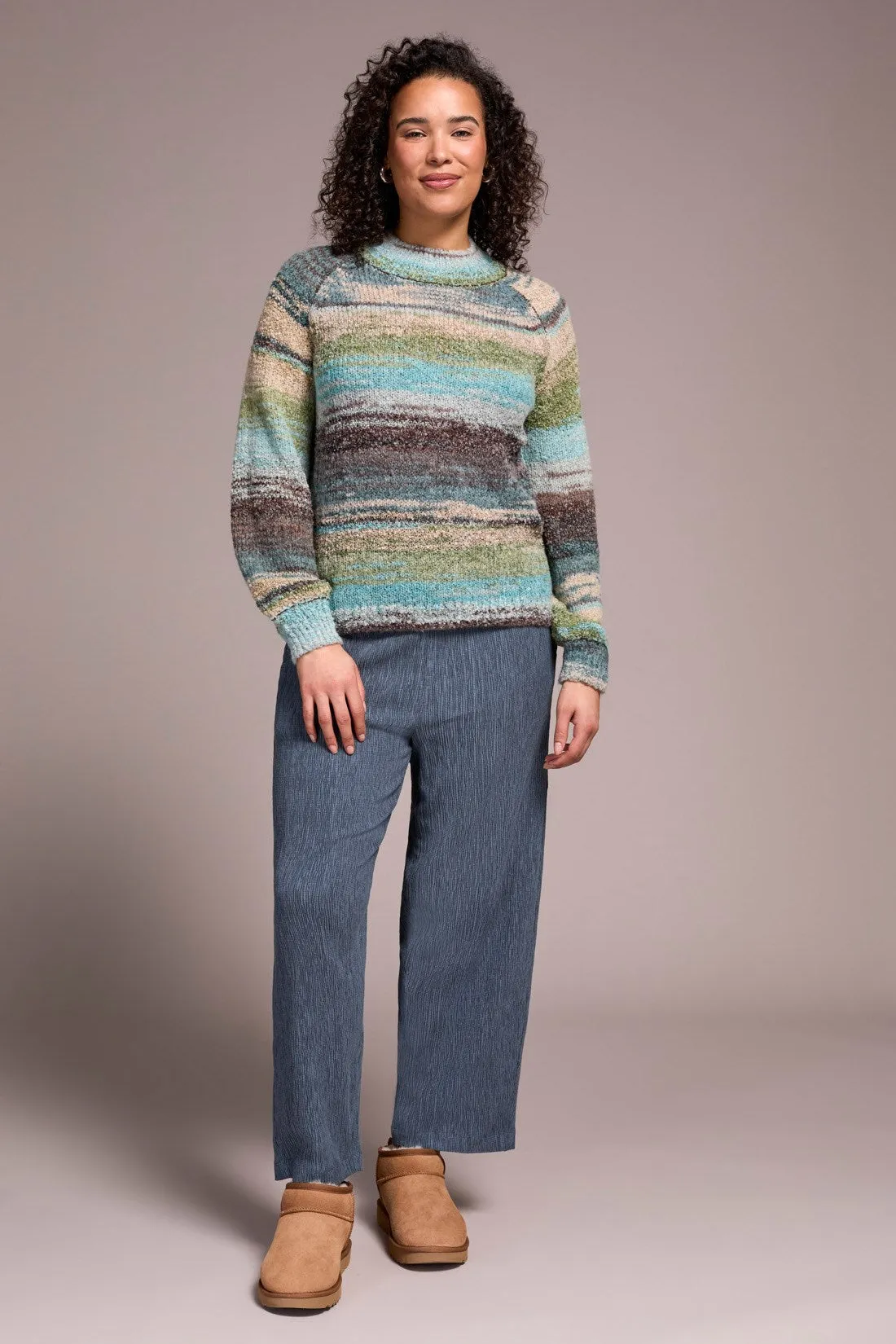 Boucle Yarn Mock Neck Puff Sleeve Sweater-Aquahaze sold by Tribal