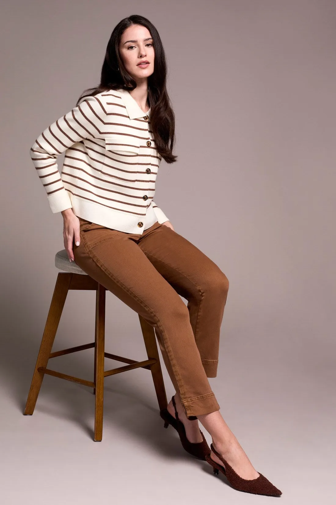 Double Knit Button-Front Stripe Cardigan-Moonstone sold by Tribal product image thumbnail 3