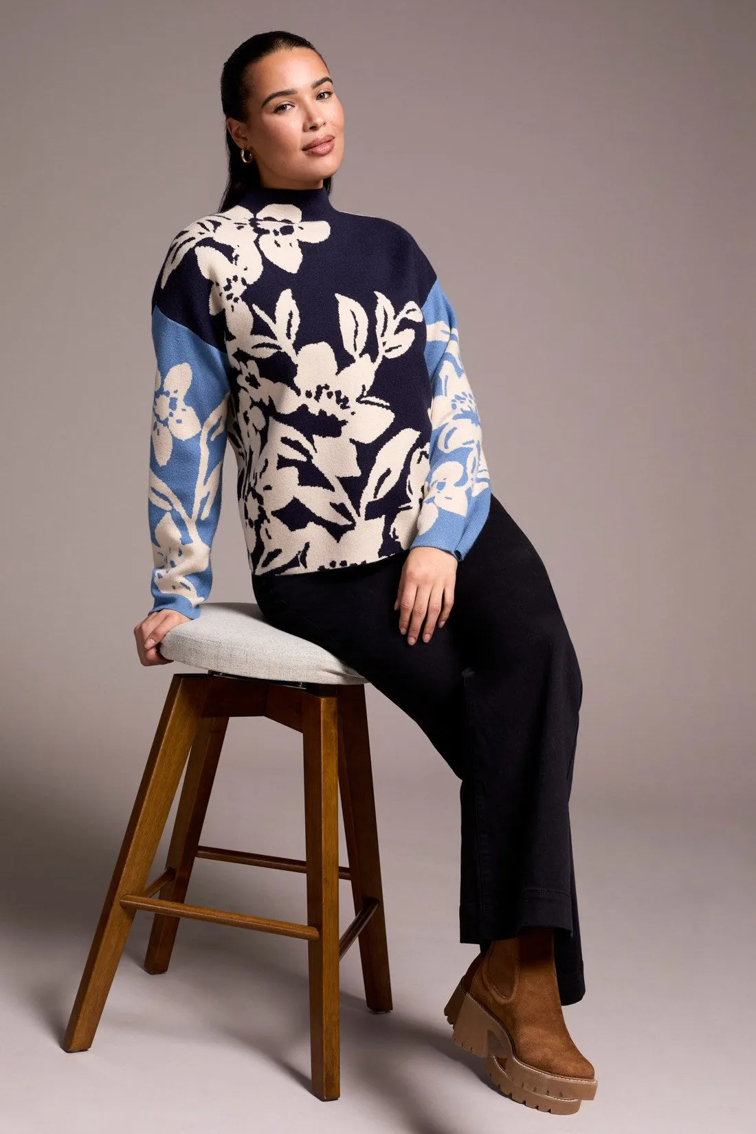 Knit Jacquard Funnel Neck Sweater-Sapphire sold by Tribal product image thumbnail 2