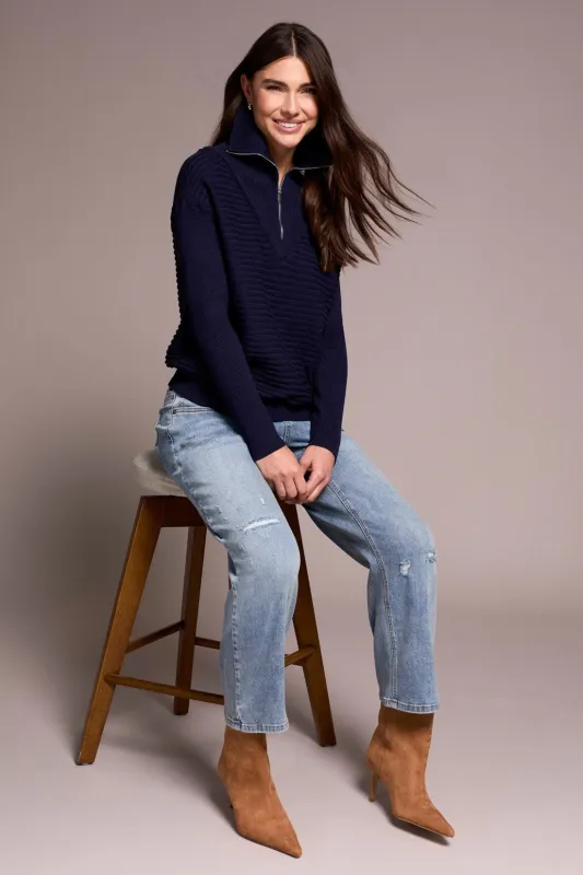 Soft Zip-Up V-Neck Sweater-Nightfall sold by Tribal