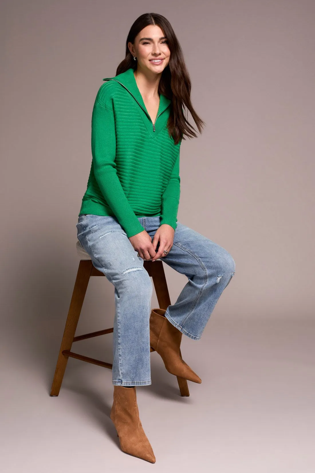 Soft Zip-Up V-Neck Sweater-Fieldgreen sold by Tribal product image thumbnail 3